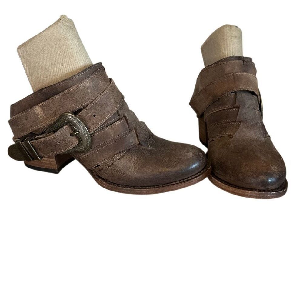 Freebird Lucky Brown Leather Strappy Buckle Slip On Mule Booties 7